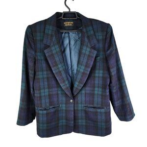 Womens Vintage Collectible Gold Plaid Wool Blazer Jacket Single Button Size XL